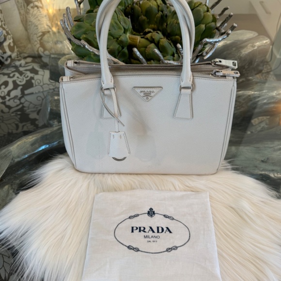 Prada Saffiano Handle Top Handbag - Grey White - Picture 1 of 12